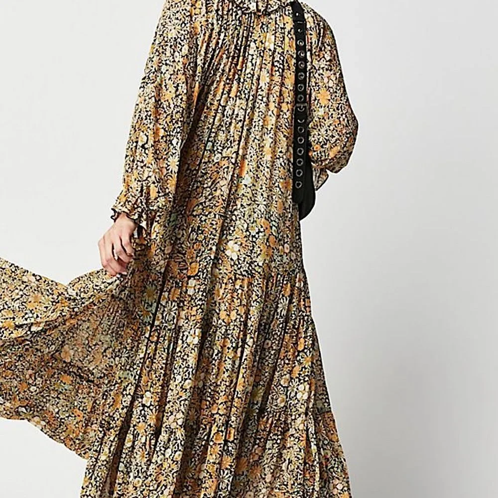 REVOLVE Free People Dress Feeling Groovy Floral Print Black Maxi Dress S • NEW - Picture 4 of 16